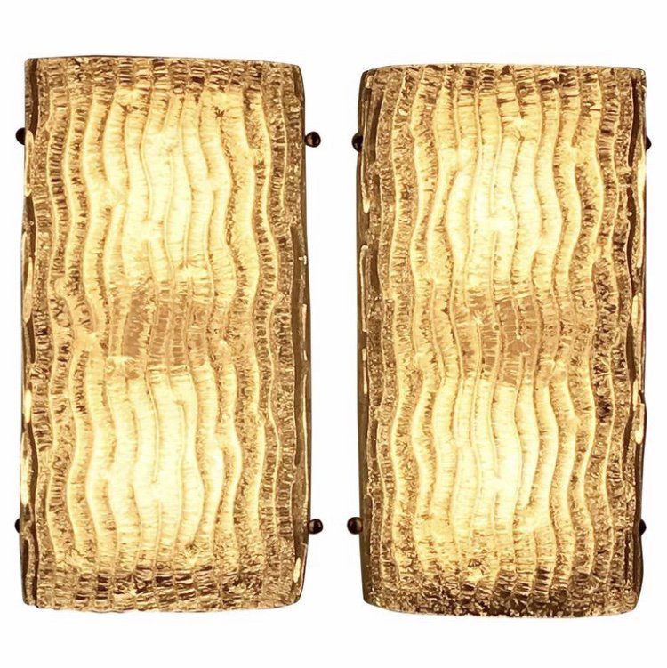 Pair of Kalmar Texured Glass Wall Sconces 1970's (1 of 5)