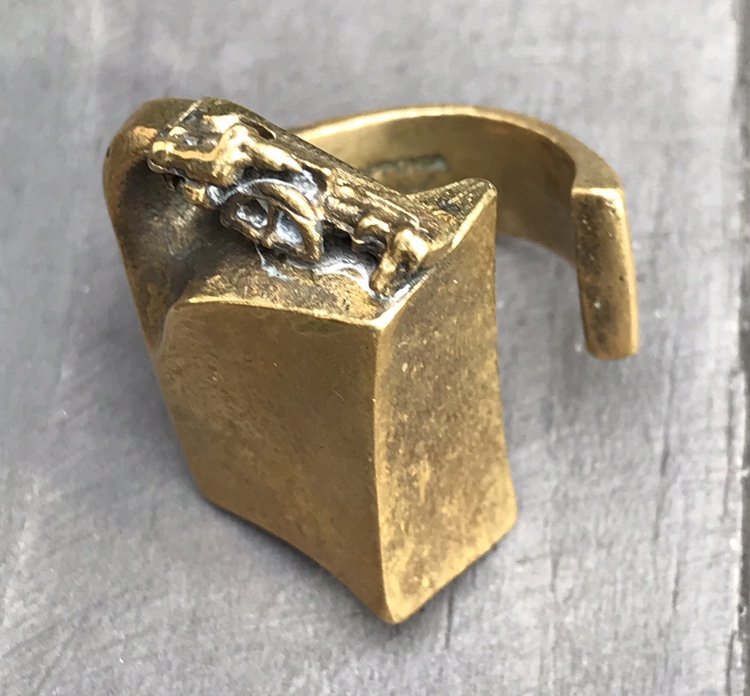 Bjorn Weckstrom Flame Bronze Modernist Ring, Finland: Beautiful modernist Bjorn Weckstrom flame bronze ring, Finland.