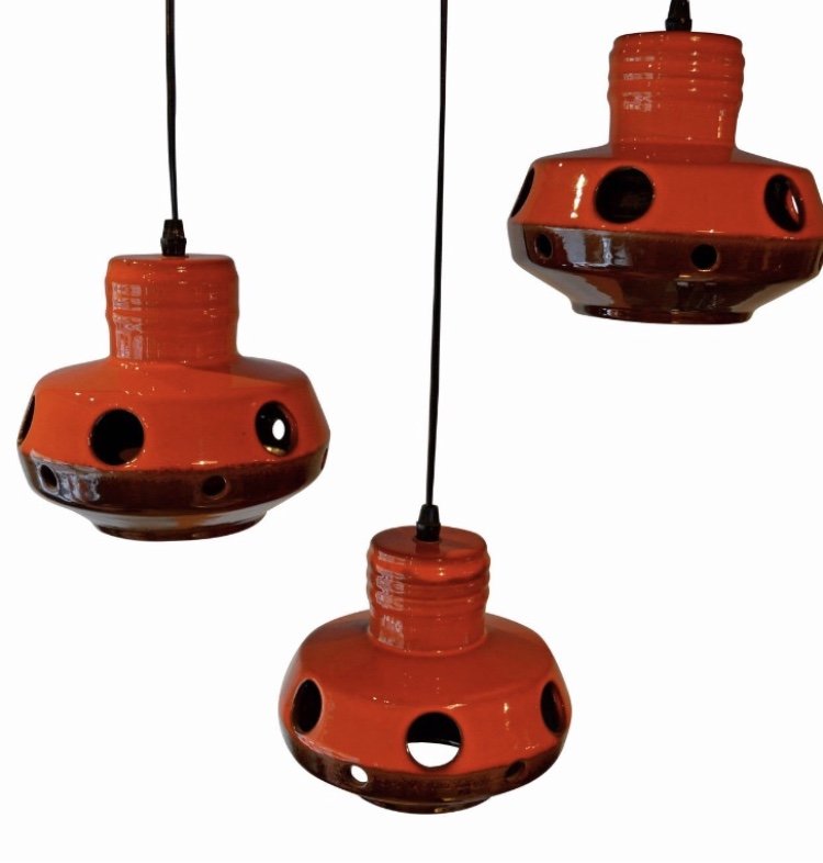 Mid Century Orange Ceramic Pendant Lights, Germany (1 of 3)