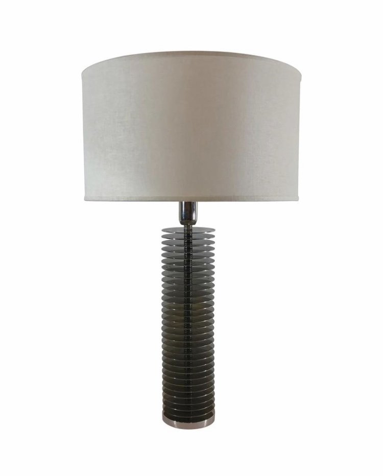 Late 20 Century Stacked Chrome Discs Table Lamp, Italy: Beautiful chrome "stacked circles" table lamp made in Italy, late 20th century.Shade not included.
