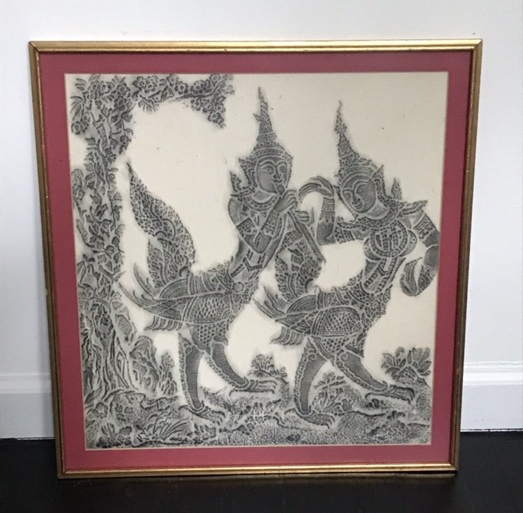 Mid Century Siam Temple Rubbing: Beautiful original mid century Siam temple rubbing.