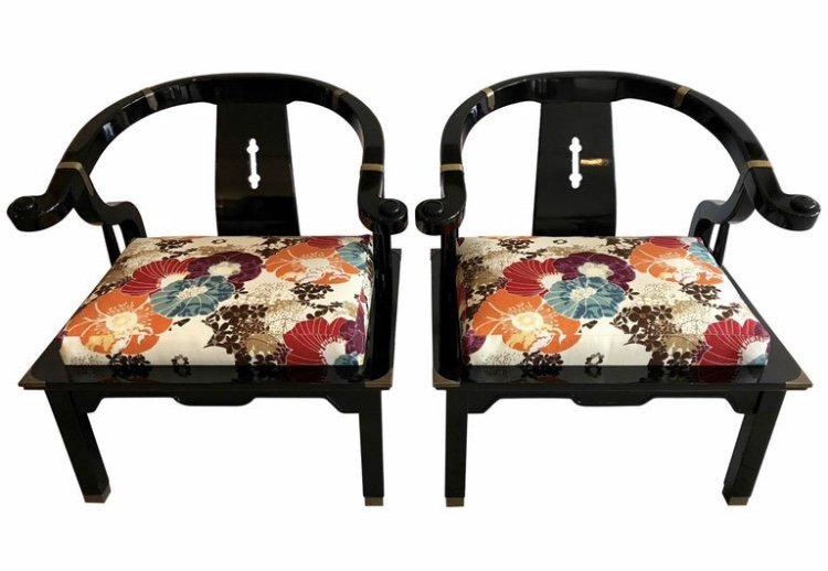 James Mont Black Lacquer Horseshoe Back Club Chairs (1 of 4)