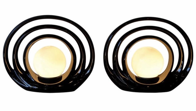 Pair of Art Deco Style Ceramic Three Halo Table Lamps (1 of 2)