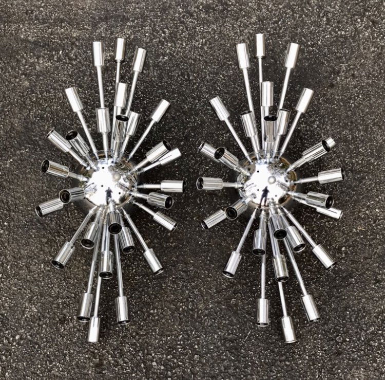 Mid Century Modern Chrome Starburst Wall Sconces 1970s (1 of 4)