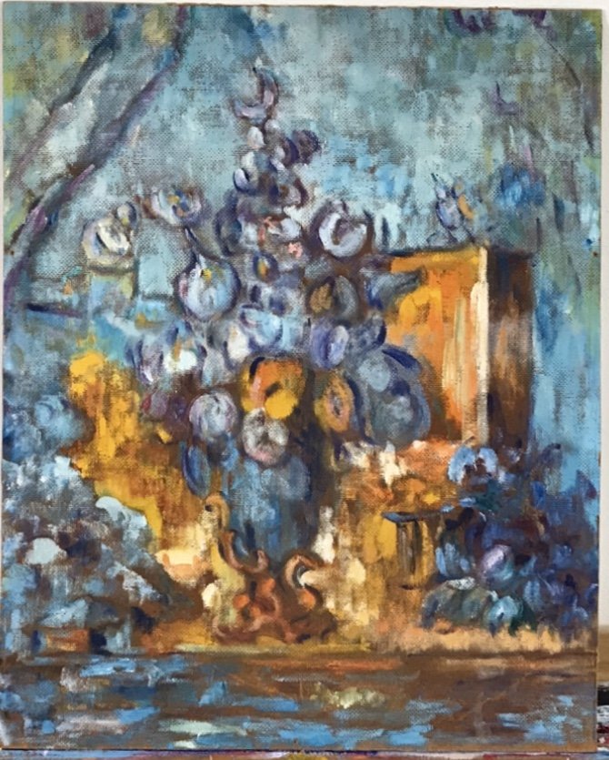 Mid Century Modern Still Life Painting on Board: Nice colorful mid century floral still life on board, unframed.