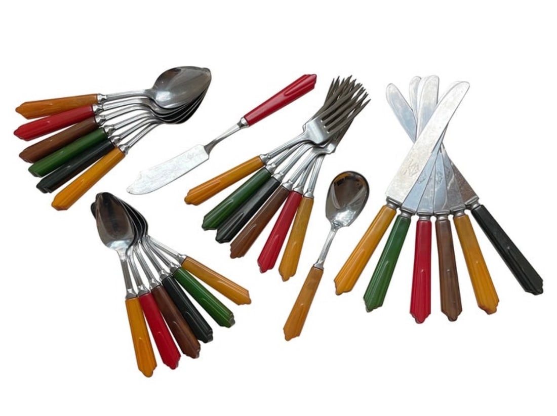 Mid Century Bakelite Flatware Set, Multi Color, Service for 6 (1 of 7)