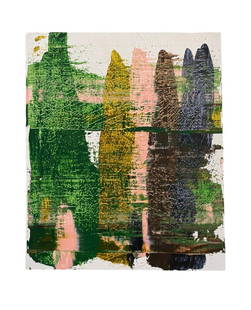 Mid Century Contemporary Abstract Painting in the Style of Gerhard Richter: Really nice Mid Century Modern heavily textured green abstract painting in the style of Gerhard Richter, acrylic on canvas. 24" height x 20" wide.