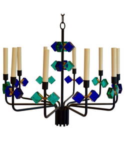 Mid Century Aqua Marine Glass Chandelier by Svend Aage Holm Sorensen, Denmark (1 of 4)
