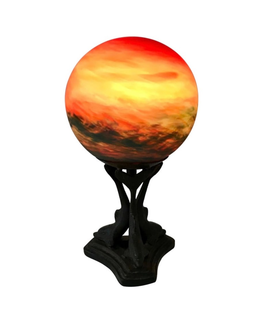 Mid Century Art Glass Globe Table Lamp Mounted on Bronze Dolphin Base (1 of 5)