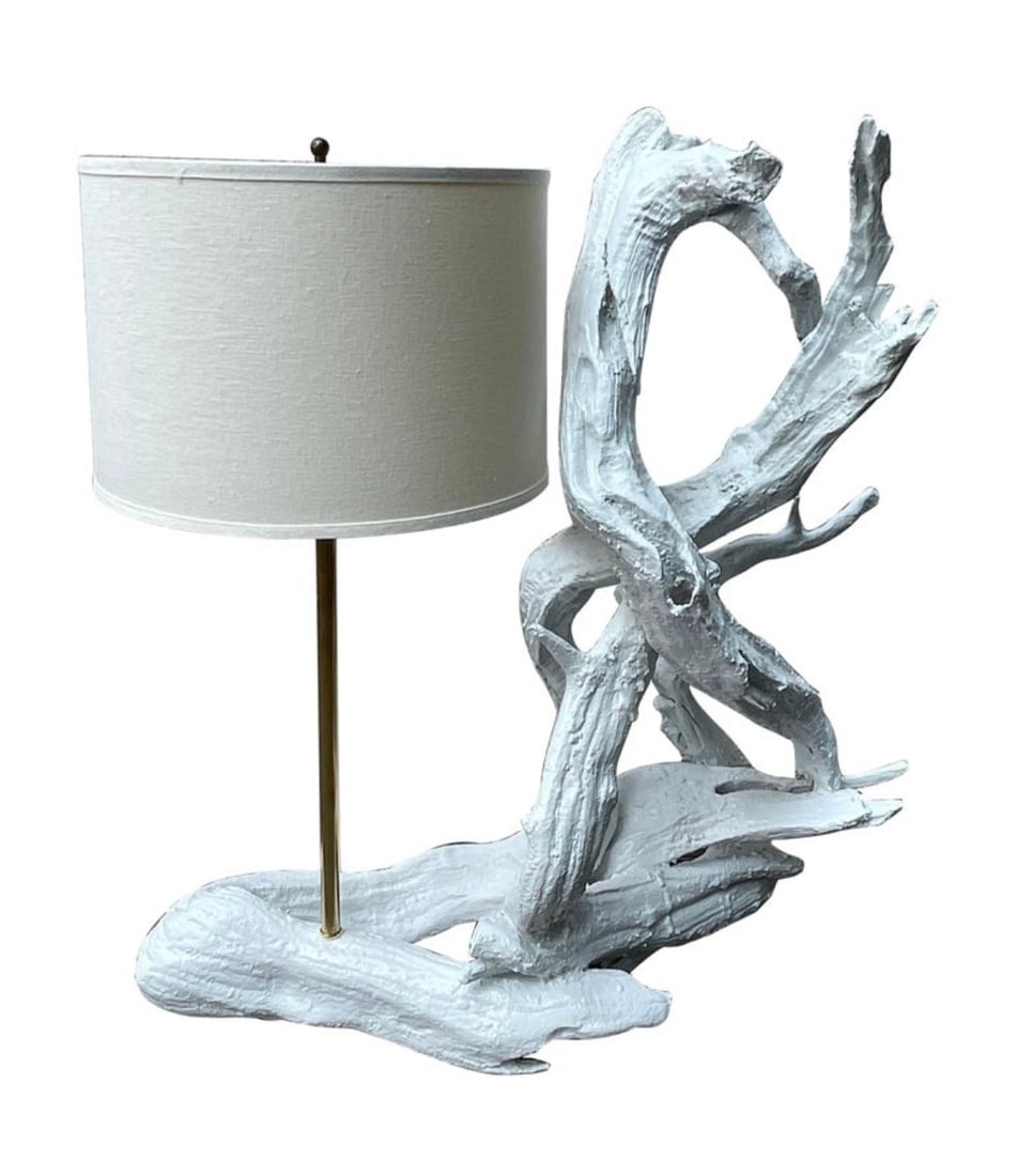 Mid Century White Table Lamp, Monumental Size, Sculptural Driftwood, Catskills NY (1 of 6)