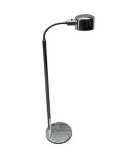 Mid Century Modern Chrome Floor Lamp with Adjustable Goose Neck Lamp: Chrome floor lamp in the style of Peter Hamburger for Knoll. Adjustable goose neck round light socket. 48" tall x 18" deep.