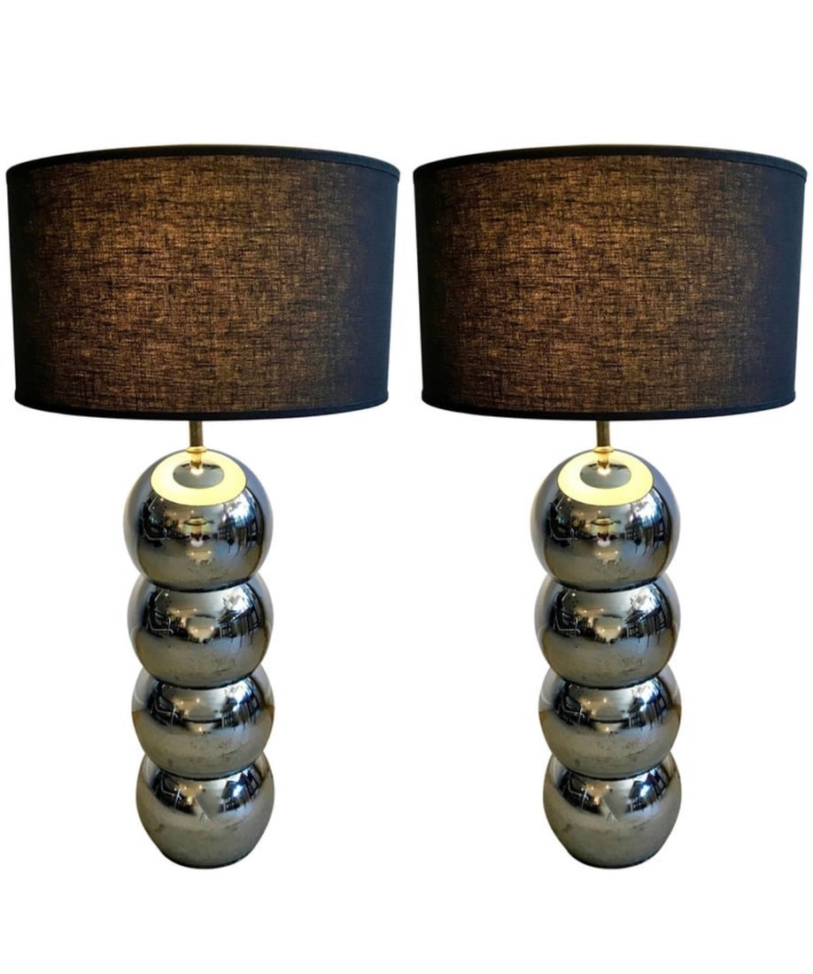 Pair of Mid Century Table Lamps, George Kovacs Chrome Stacked Balls (1 of 4)