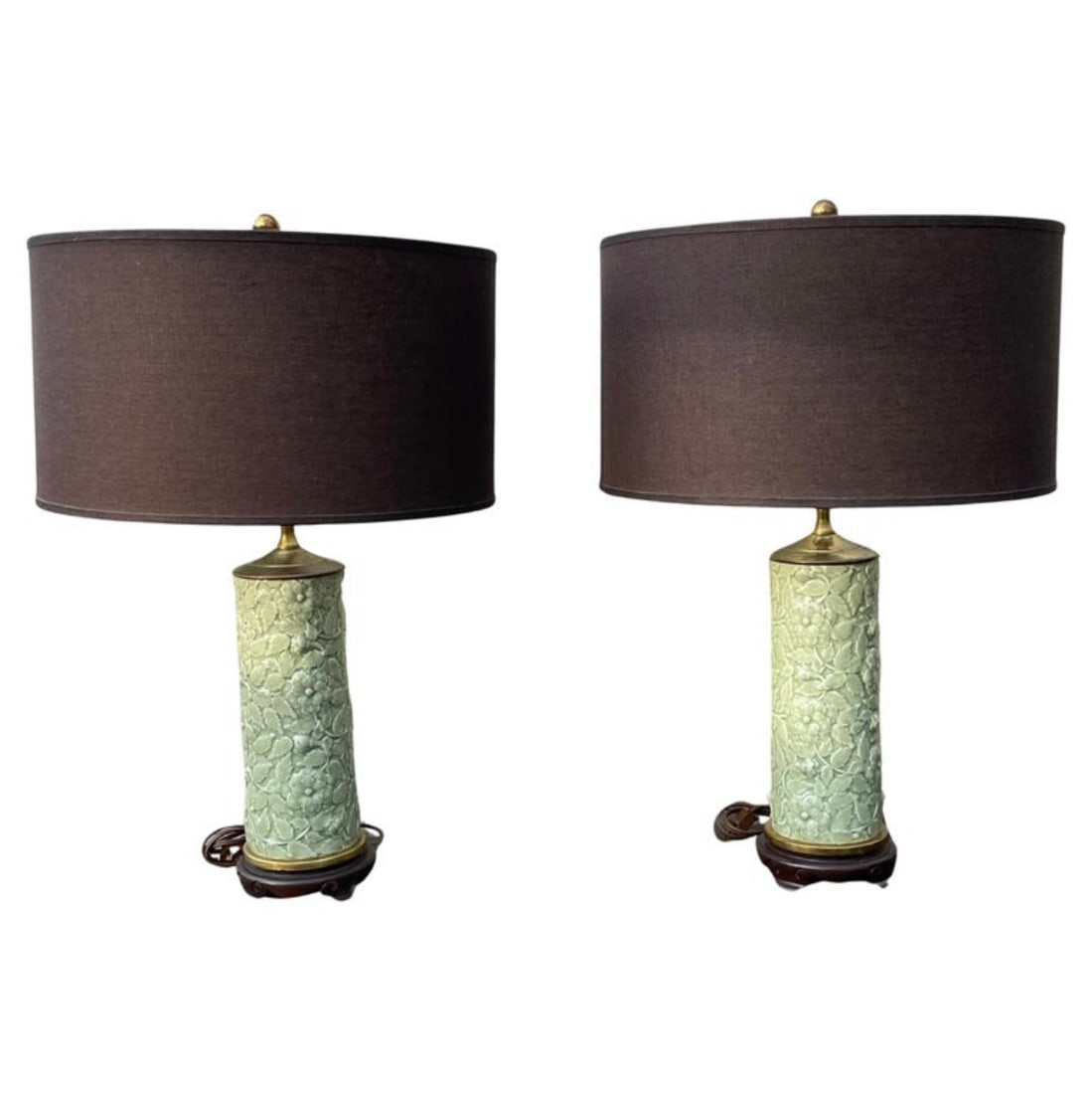 Pair of Hollywood Regency Table Lamps, Celadon Green Porcelain, Asian Inspired (1 of 6)