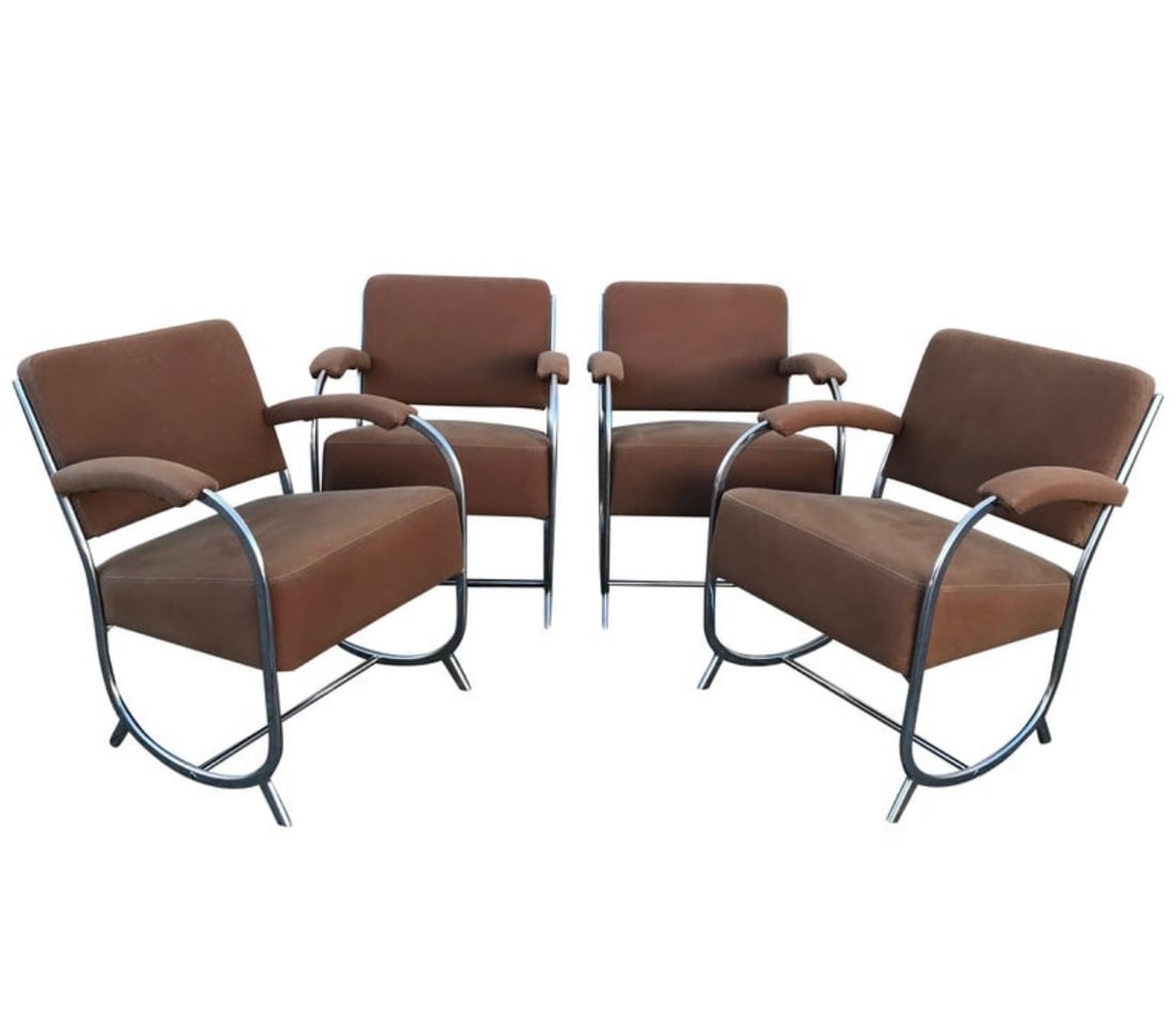 Four Art Deco Streamline Modern Club Chairs in the Style of KEM Weber, 1930's (1 of 9)