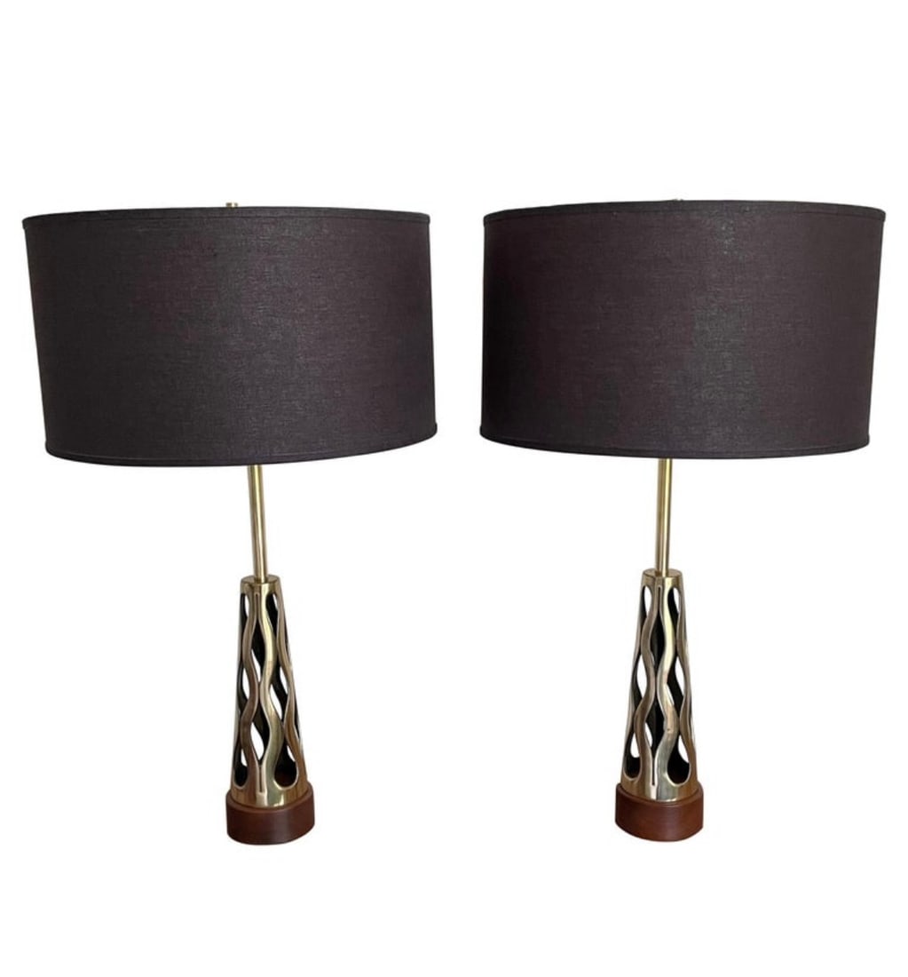 Pair of Mid Century Modern Table Lamps by Tony Paul, Sculptural Brass (1 of 6)
