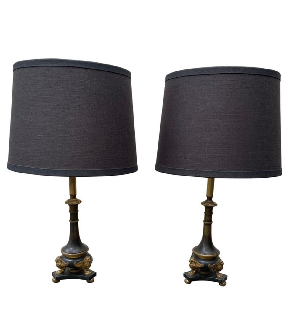 Pair Bronze Table Lamps, Early 20th Century, French (1 of 10)