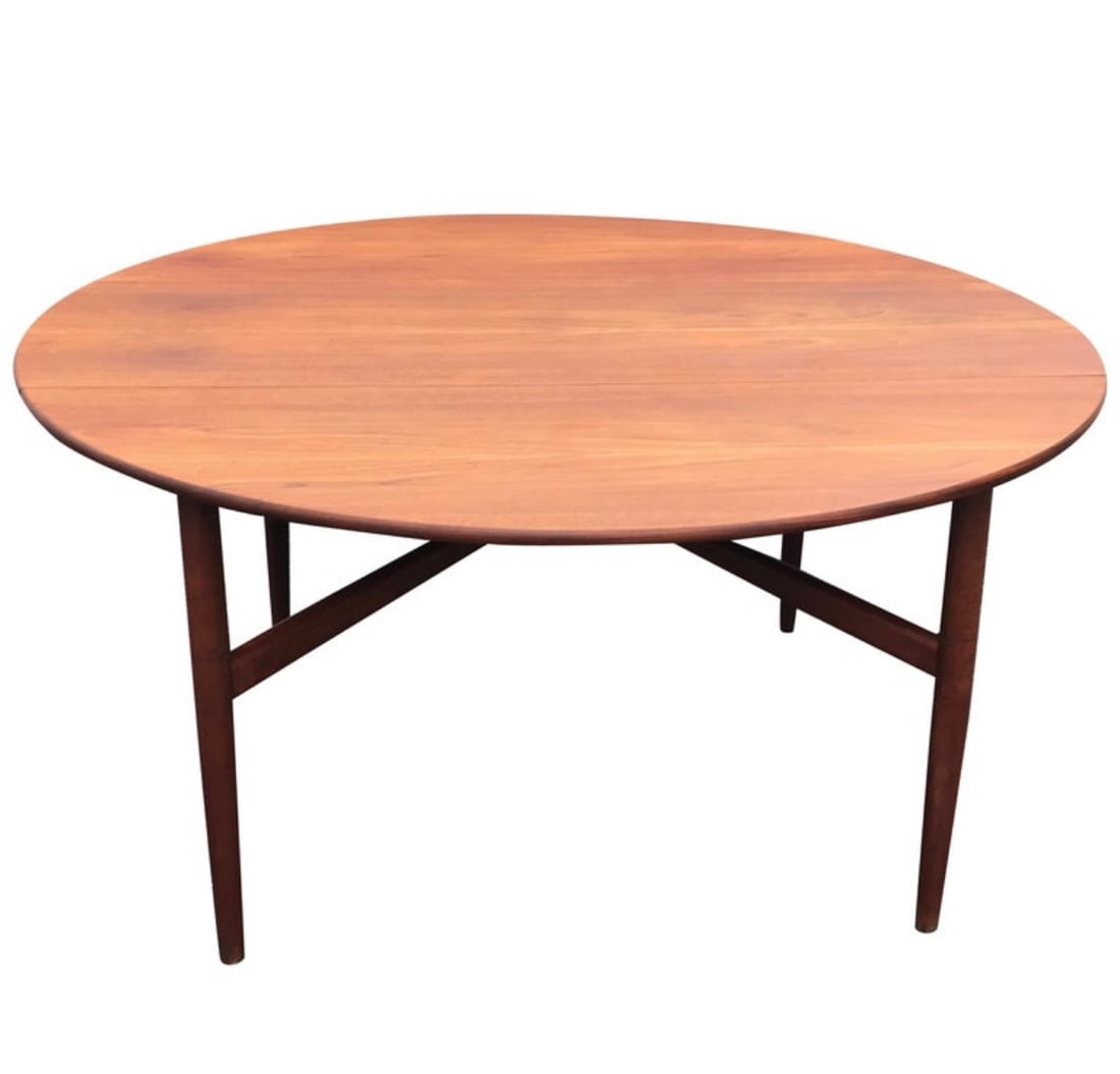 Mid Century Modern Teak Dining Table, Round Drop Leaf, Hans Wegner, Denmark (1 of 9)