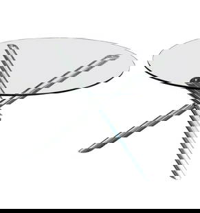 Mid Century Modern Tubular Chrome X Base Dining Table with New Round Glass Top: Mid Century Modern X base tubular chrome base dining table in the style of Milo Baughman. New half inch thick tempered clear glass top. Tubular chrome base is original with minor fading and blemishes,