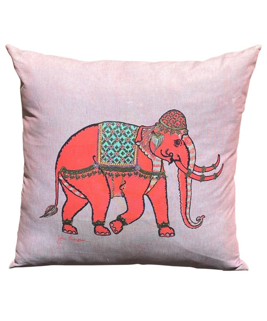 Large Scale Decorative Pillow by Jim Thompson, Egyptian Elephant Print: Nice large scale decorative pillow by Jim Thompson, printed Egyptian elephant.Height: 28 in (71.12 cm)Width: 28 in (71.12 cm)Depth: 8 in (20.32 cm)