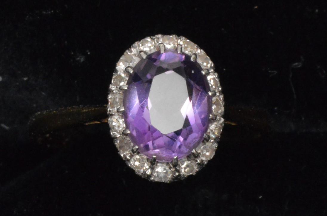 Amethyst and diamond cluster ring (1 of 1)
