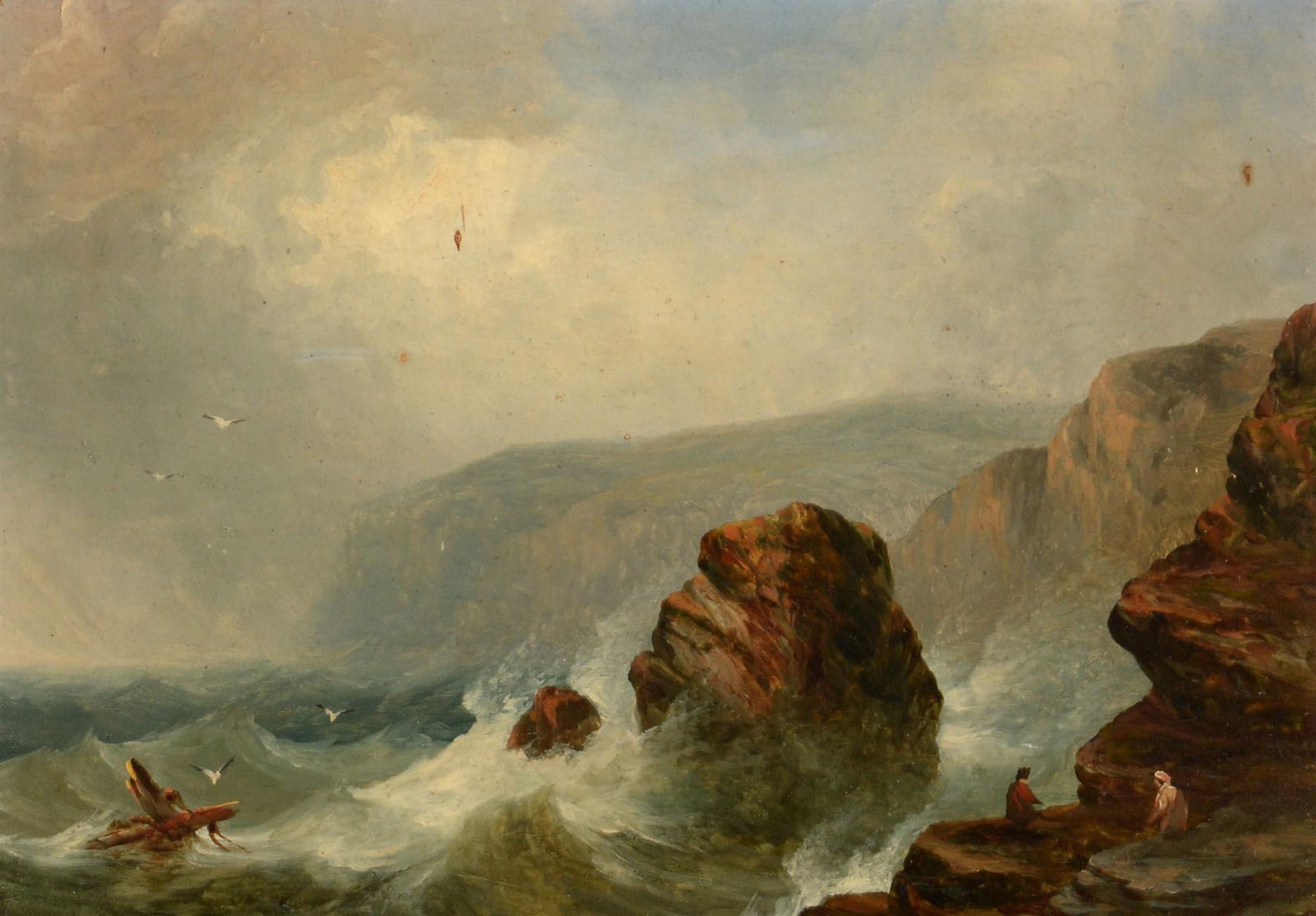 Attributed to John Wilson Ewbank, RSA - oil.: Attributed to John Wilson Ewbank, RSA (1799-1847) Figures on a rocky shore, oil on panel, 18 x 26cms, framed. Sale Section/Category: Marine Artist Resale Rights: FALSE