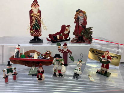 Karen Markland 11 Piece Christmas Lot: Karen Markland made all the miniatures in this lot. Nicely hand made and painted. All signed and dated Christmas lot of 11 pieces.