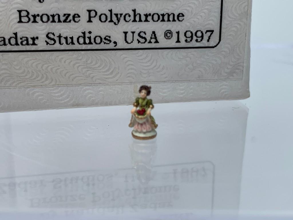Randall Zadar Apple Harvest Girl Bronze Figure: Randall Zadar Apple Harvest Girl Bronze Figurine. Very tiny only 1/4" tall. Bronze figurine.