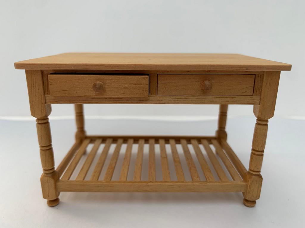 Jane Newman Kitchen Island Table w/ Drawers: Hand crafted Jane Newman Kitchen Island Table with two drawers. Hand made in England. 1:12 scale dollhouse miniature