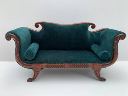 David Booth Green Empire Sofa w/ Bolsters: This is a David Booth Green Empire Sofa with 2 Bolsters for the sides. A signed piece. The upholstery is terrific. Signed.