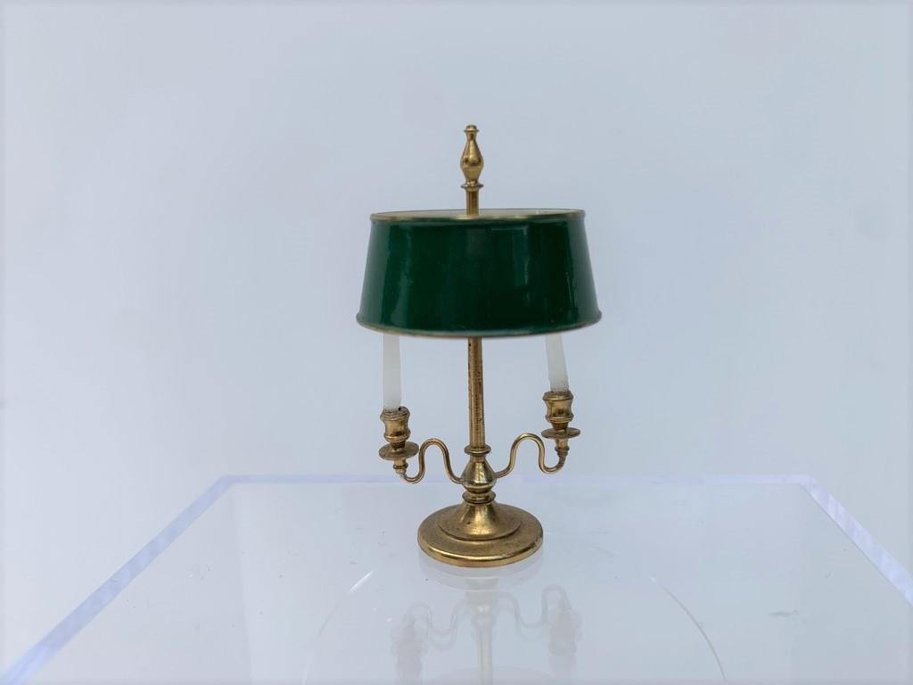 Alec Rothwell Bouillotte Table Lamp - Green Shade: This is a Bouillotte table lamp by artisan Alec Rothwell. Green shade, solid brass with white candles.