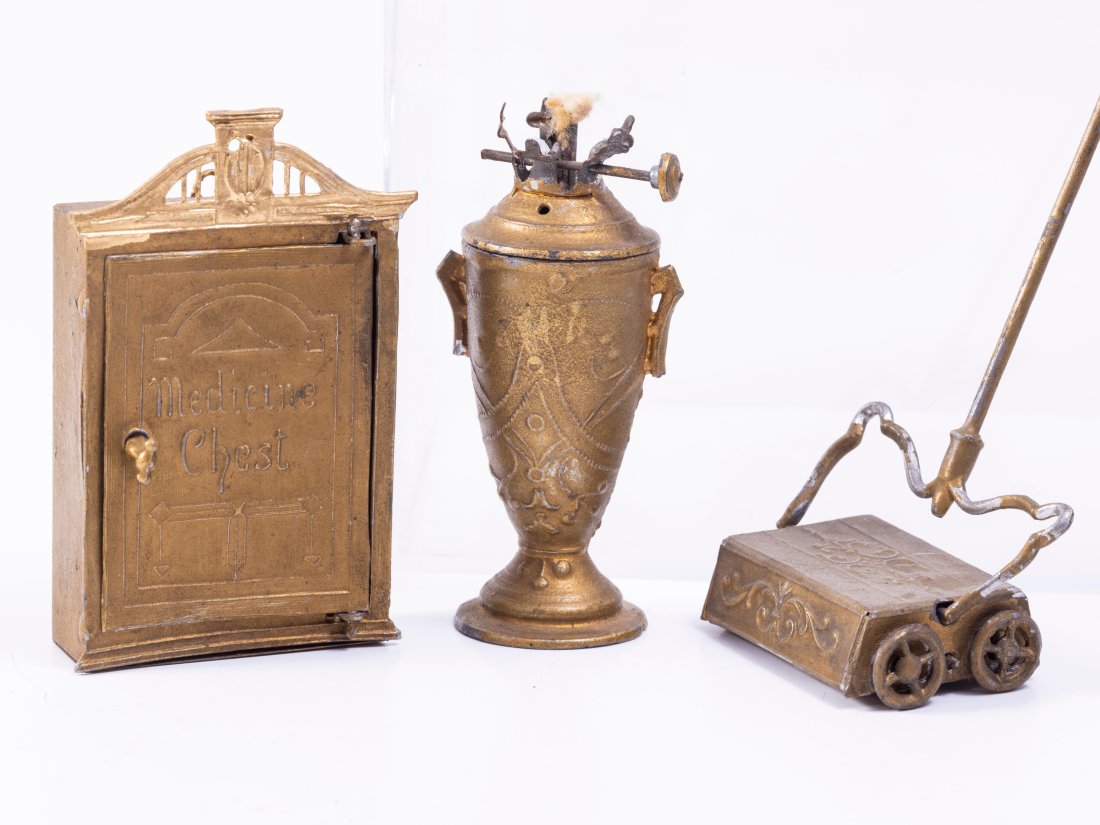 German Metal Gilt Carpet Sweeper, Medicine Chest & Oil Lamp Base - Germany (1 of 15)