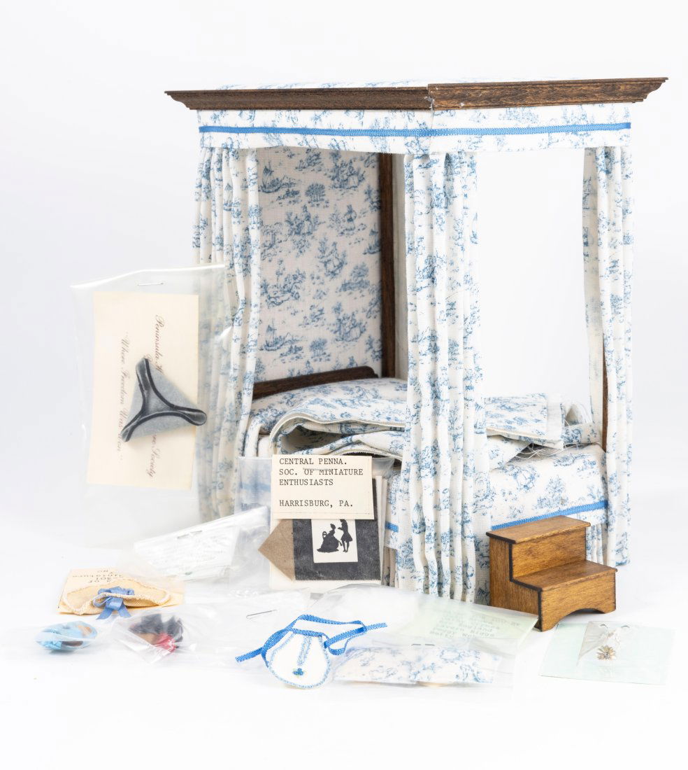 Williamsburg Canopy Bed Dressed in Blue Toile with Handmade Shoes and Bed Stairs (1 of 9)