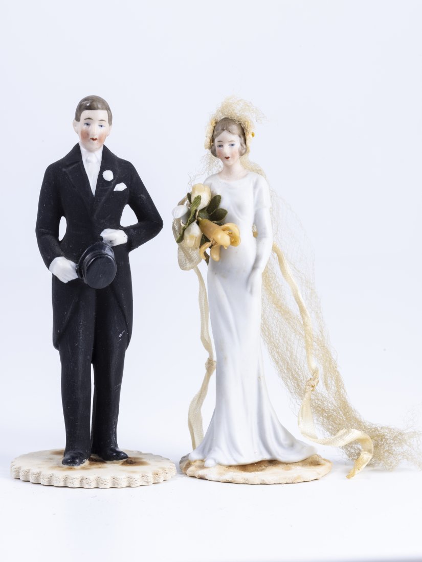 Vintage Bisque Cake Topper Dolls in Wedding Attire (1 of 8)