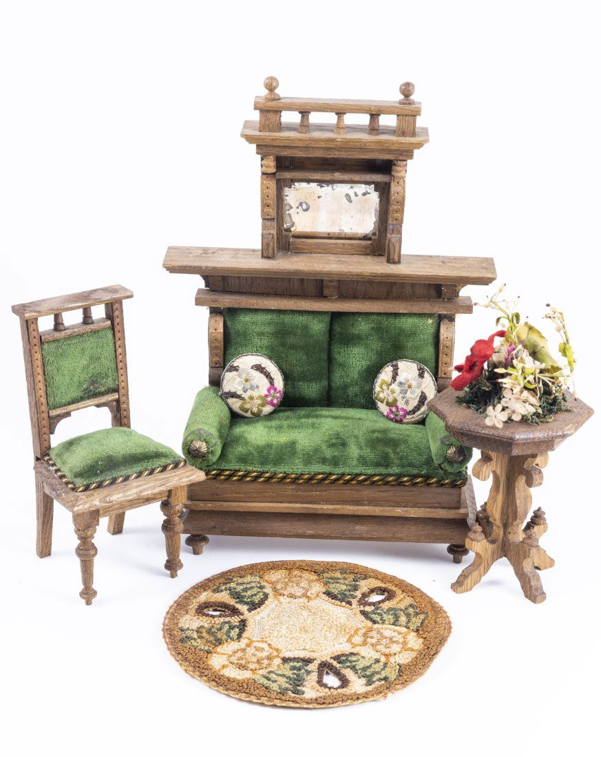 German Antique Living Room Set with Green Fabric (1 of 7)