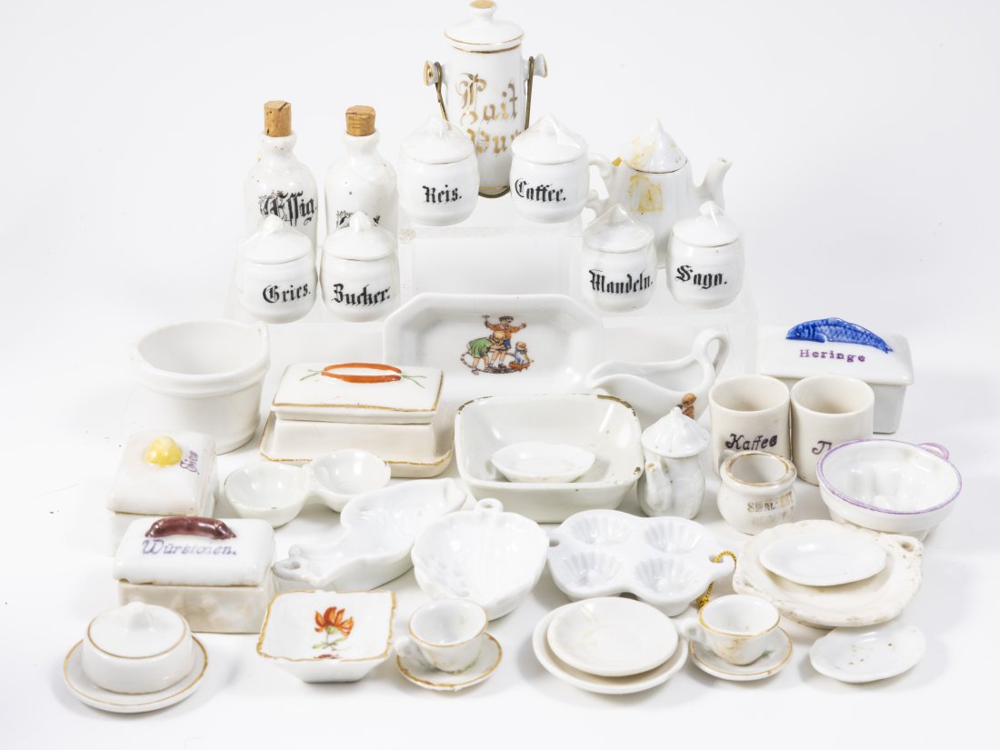 Large Assortment of Doll Scale or 1:10 Porcelain Kitchenware (1 of 15)