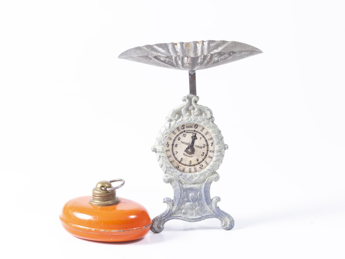 Vintage German Metal Standing Scale & Tin Hot Water Bottle - Bed Warmer (1 of 7)