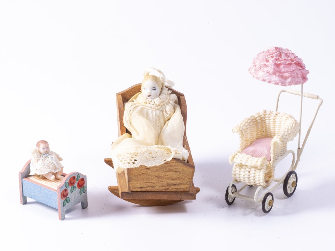 Baby Dolls and Wicker Baby Carriage - Dollhouse Scale (1 of 9)