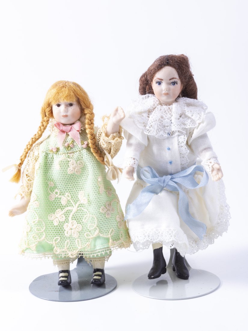 Dollhouse Pair of Girl Dolls Dressed in Victorian Dress - Handmade Porcelain (1 of 11)