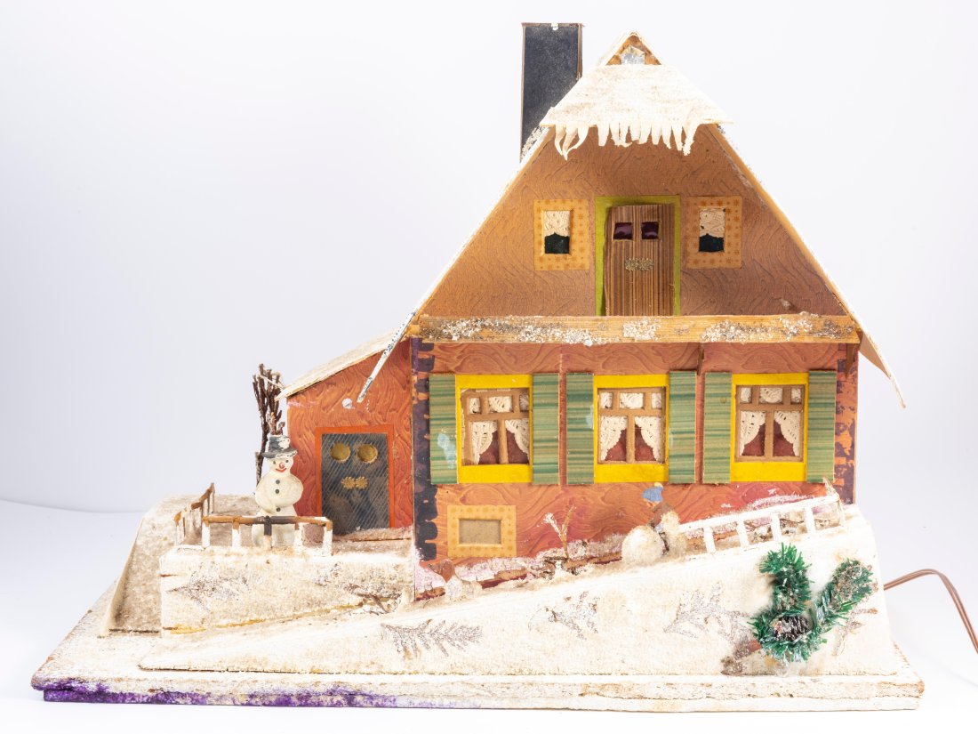Large Putz Winter Chalet House with Snowmen (1 of 10)