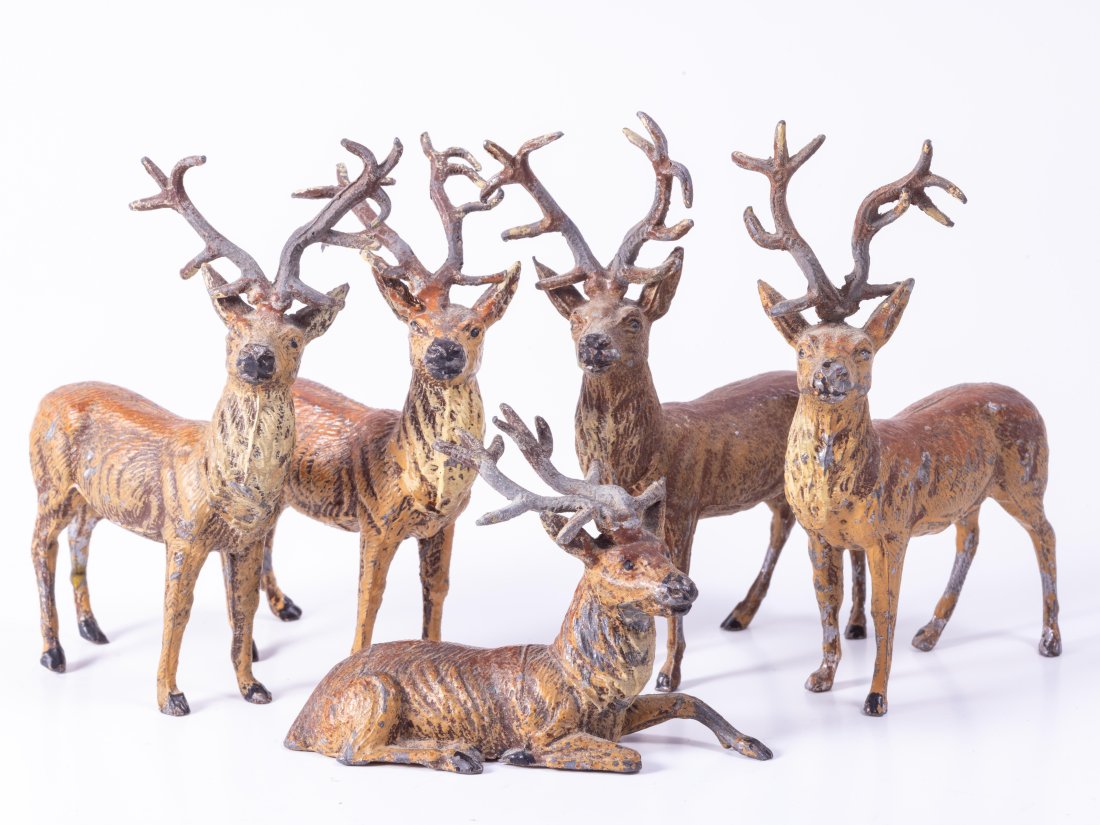 Antique Metal Painted Deer with Antlers - 5 Deer From Germany (1 of 10)
