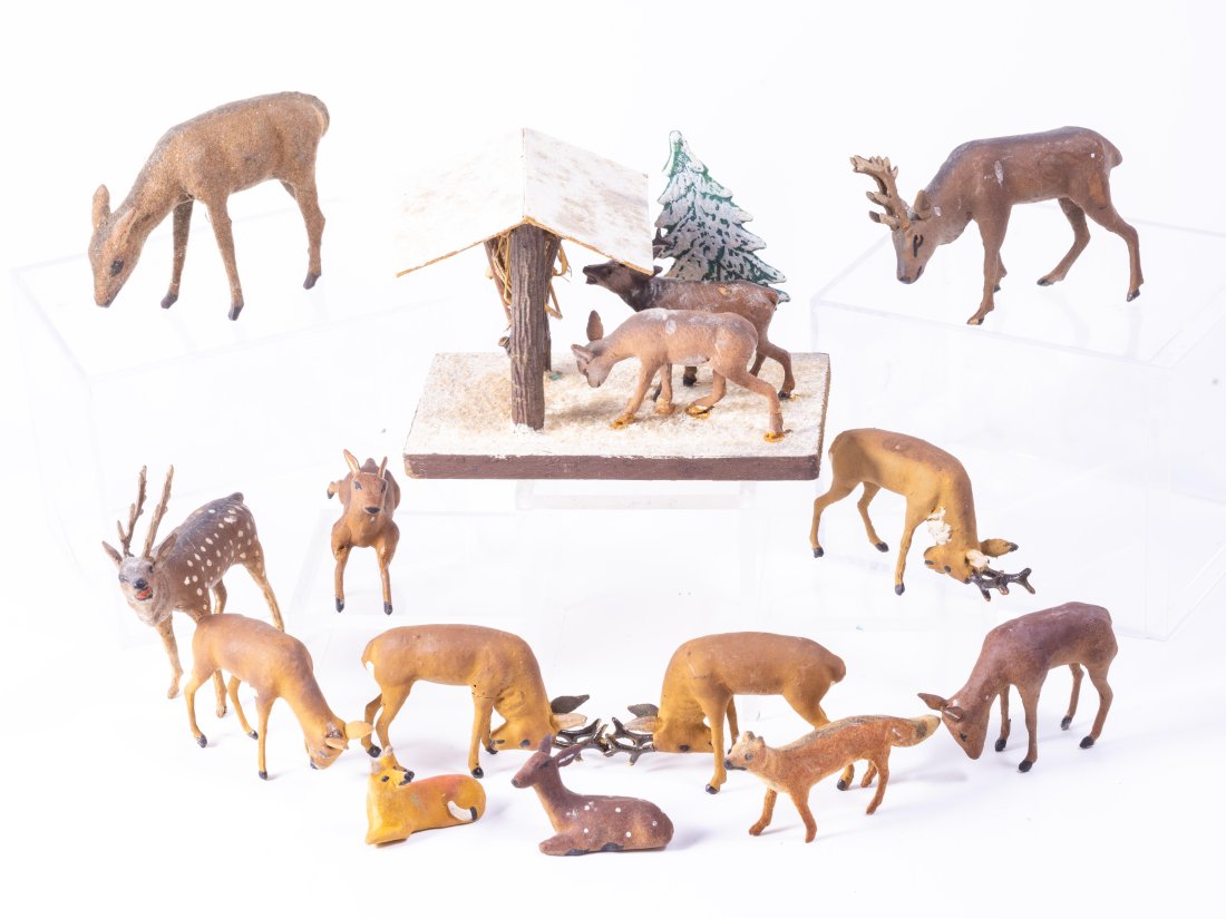10+ Vintage Composition Herd of Deer with Putz Display with Deer (1 of 12)