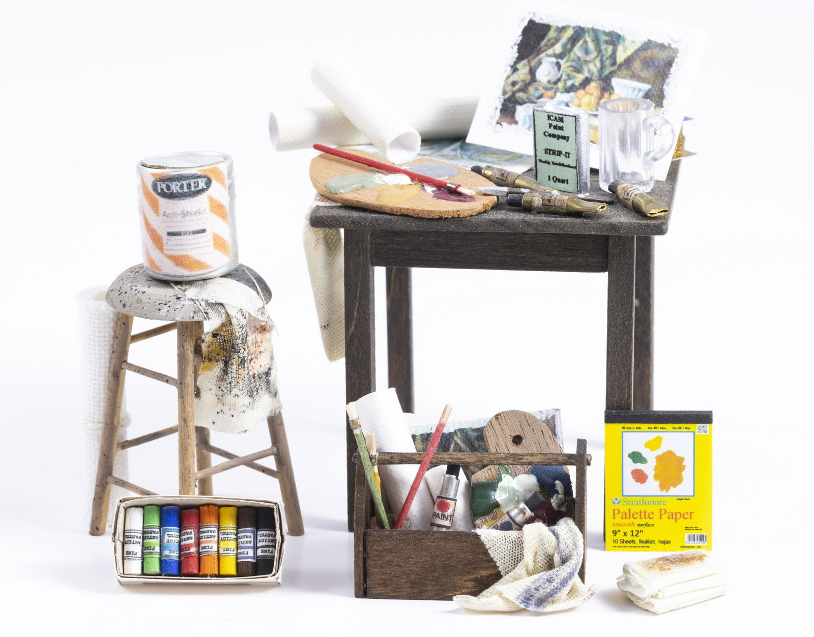 Artist's Decorated Table, Stool and Wooden Painter's Box (1 of 12)