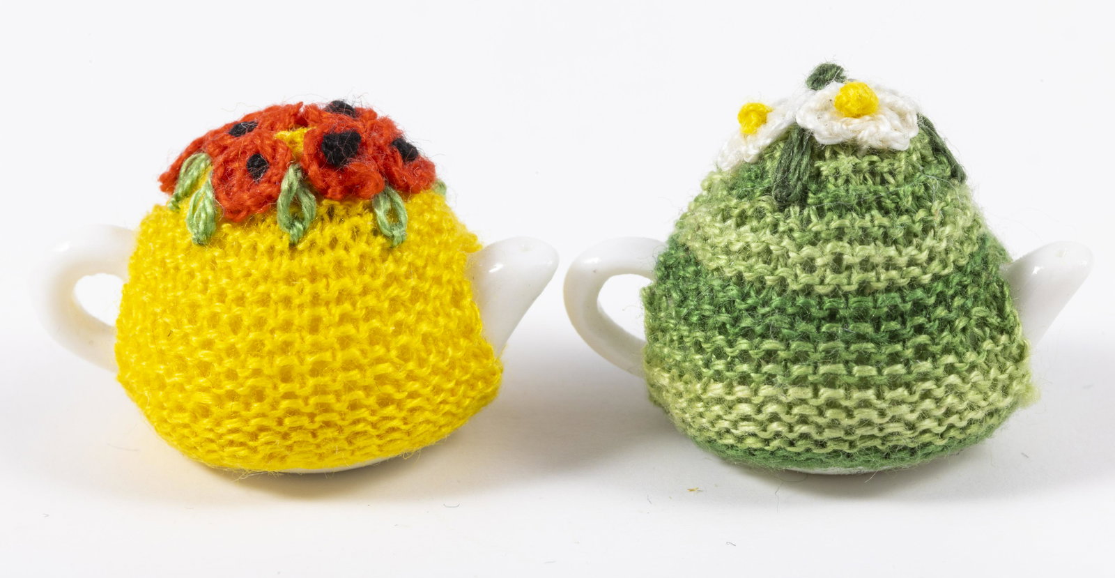 2 Porcelain Teapots with 2 Flower Crocheted Tea Cozy by Helen Palenski (1 of 6)