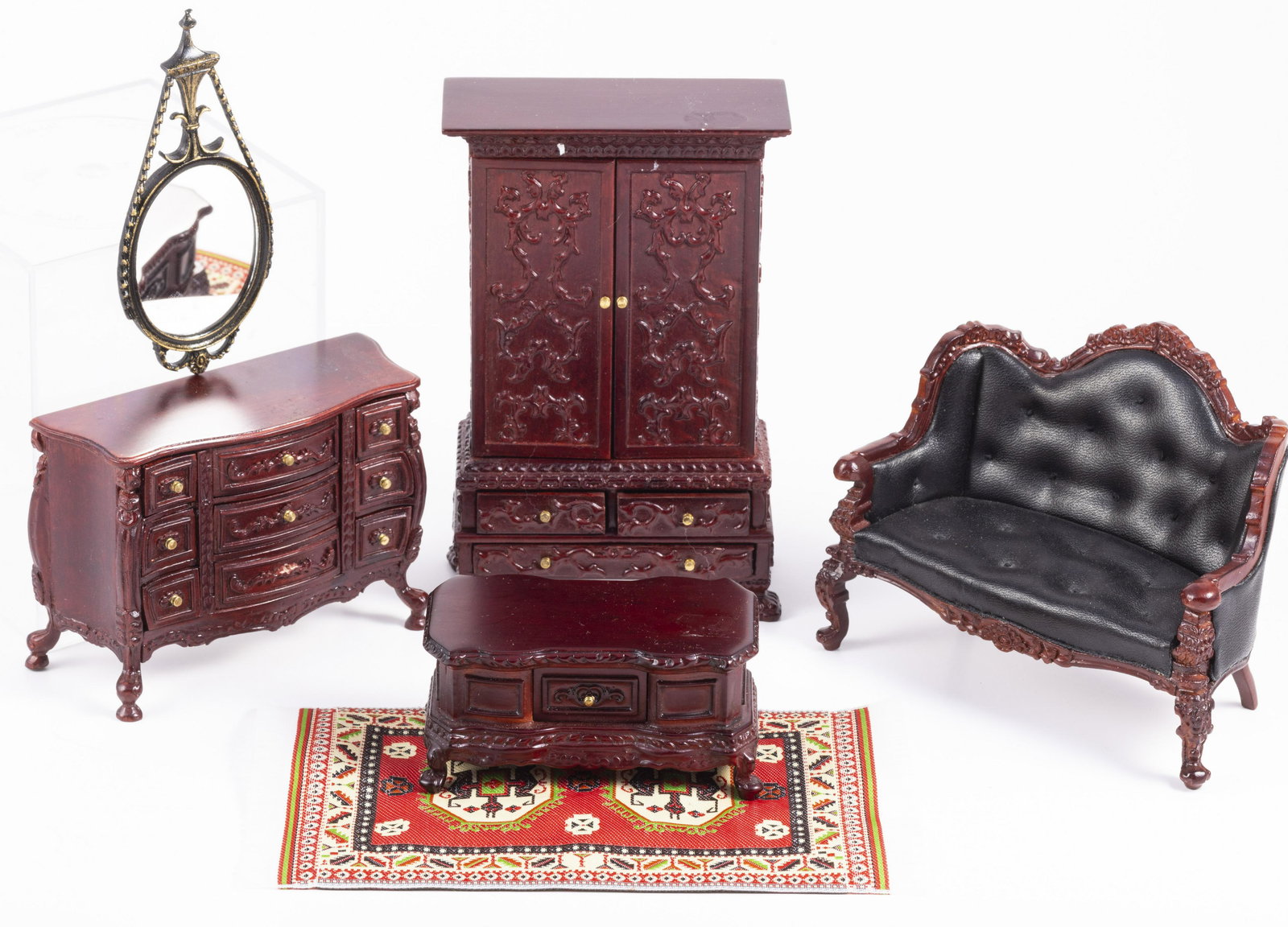 Rich Mahogany Bespaq Living Room Furniture with Black Leather Sofa (1 of 13)