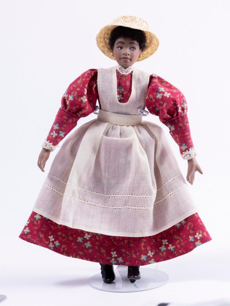 African American Lady Doll In Red Floral Dress (1 of 5)