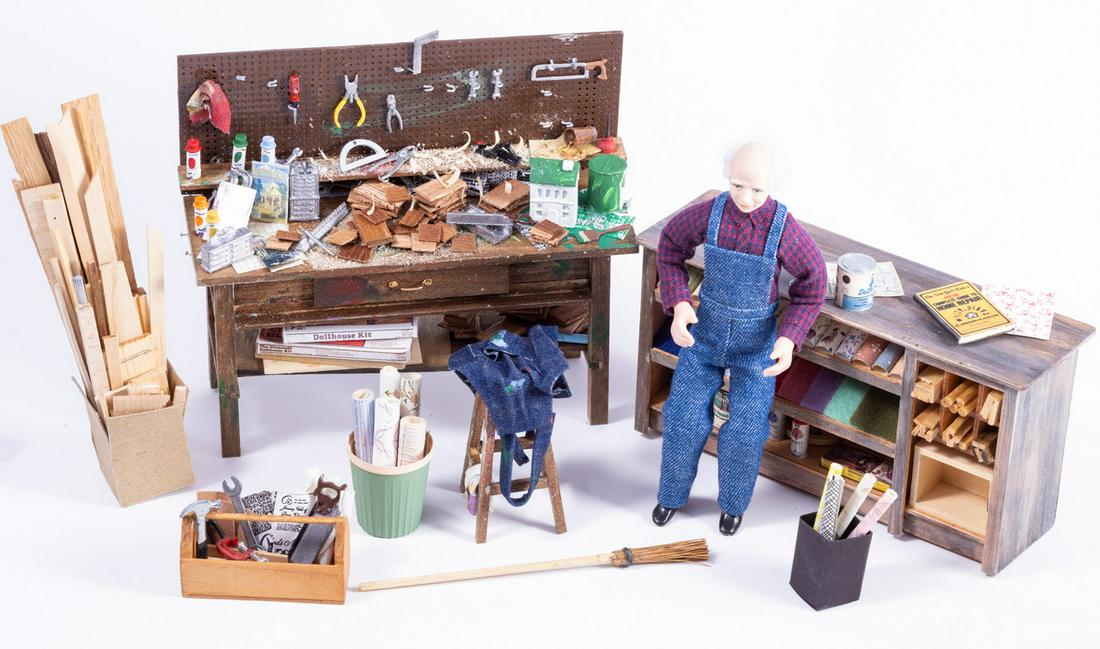 Dollhouse in Making Workbench For Dollhouse Shop with Porcelain Male Doll (1 of 10)