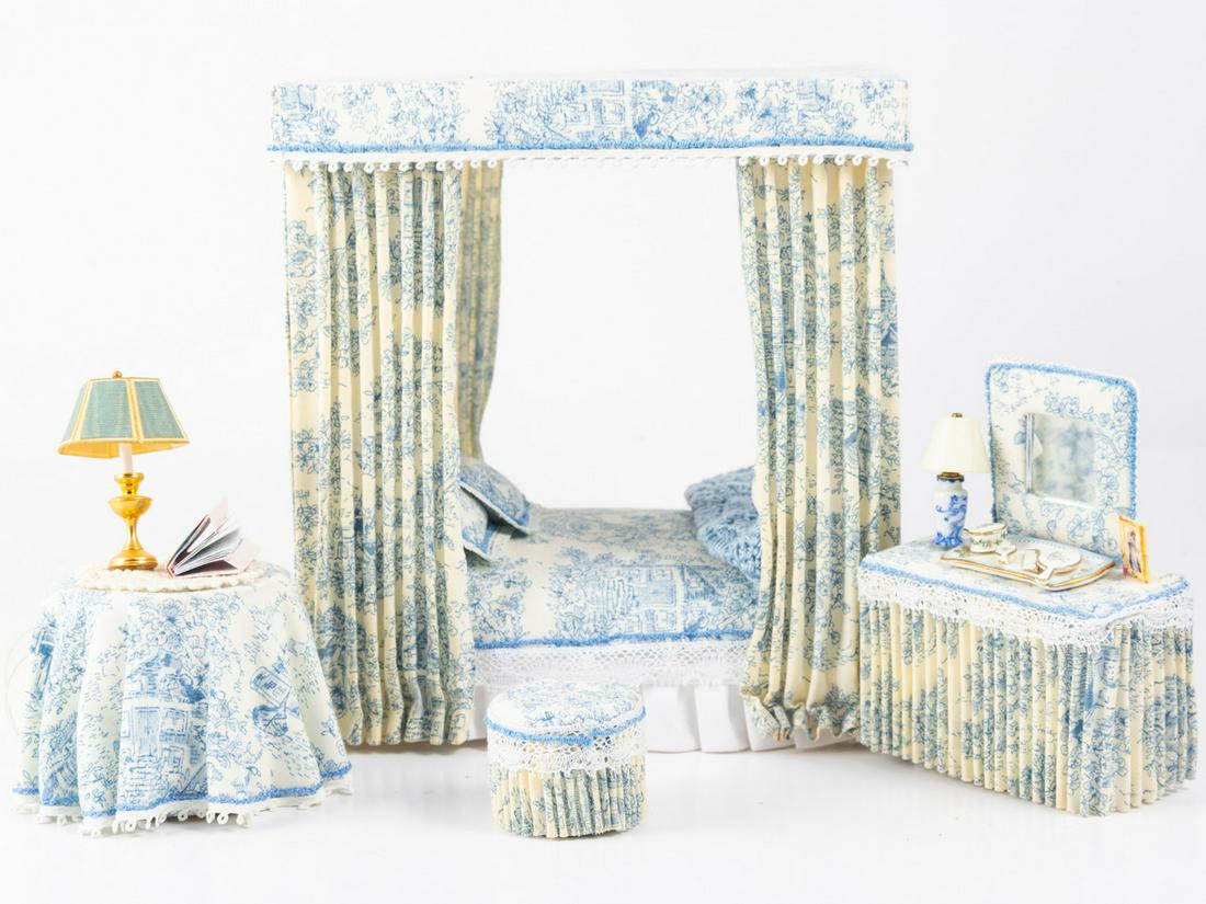 Blue Toile Canopy Bedroom Set - 4 Piece Handmade (1 of 9)