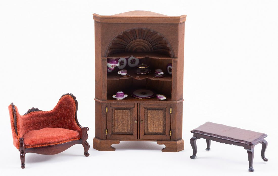 1/2" - Half Scale Ed Norton Artisan Corner Cabinet w/ Porcelain & Victorian Sofa (1 of 7)