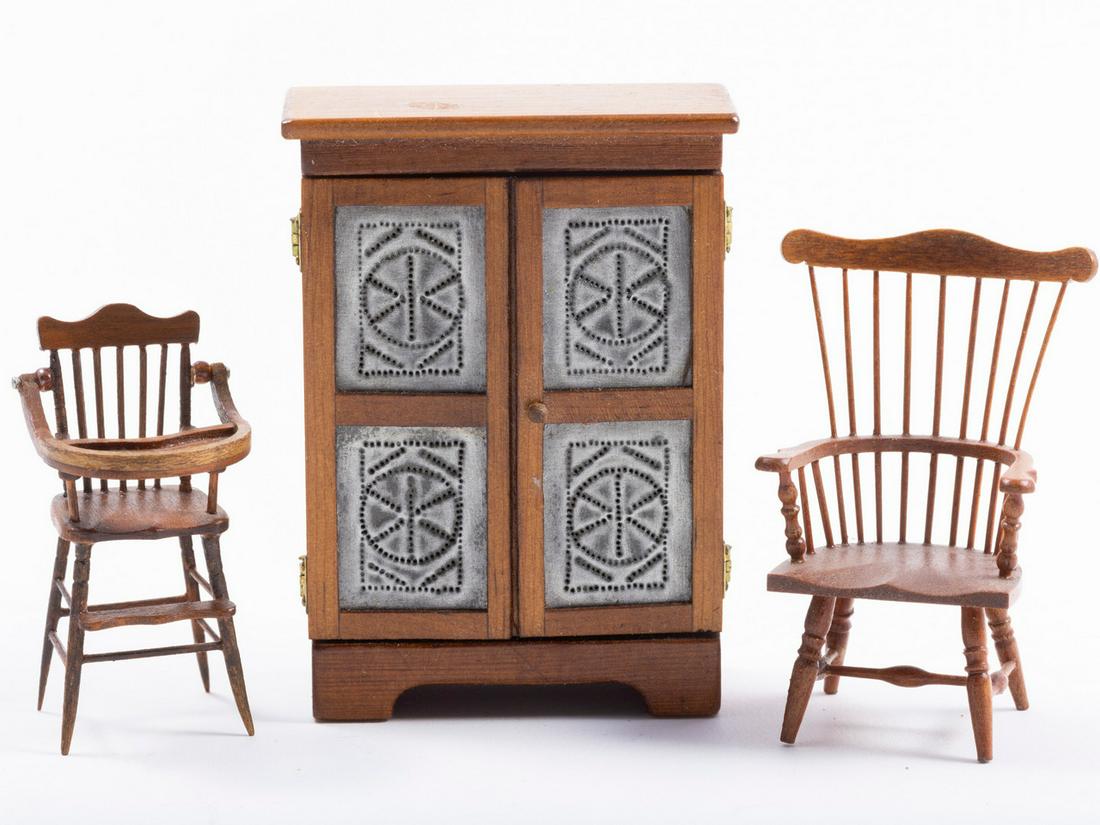 1/2" - Half Inch Scale #1 Oldham studio Pie Safe & 2 Signed Rich Hammond Chairs (1 of 7)