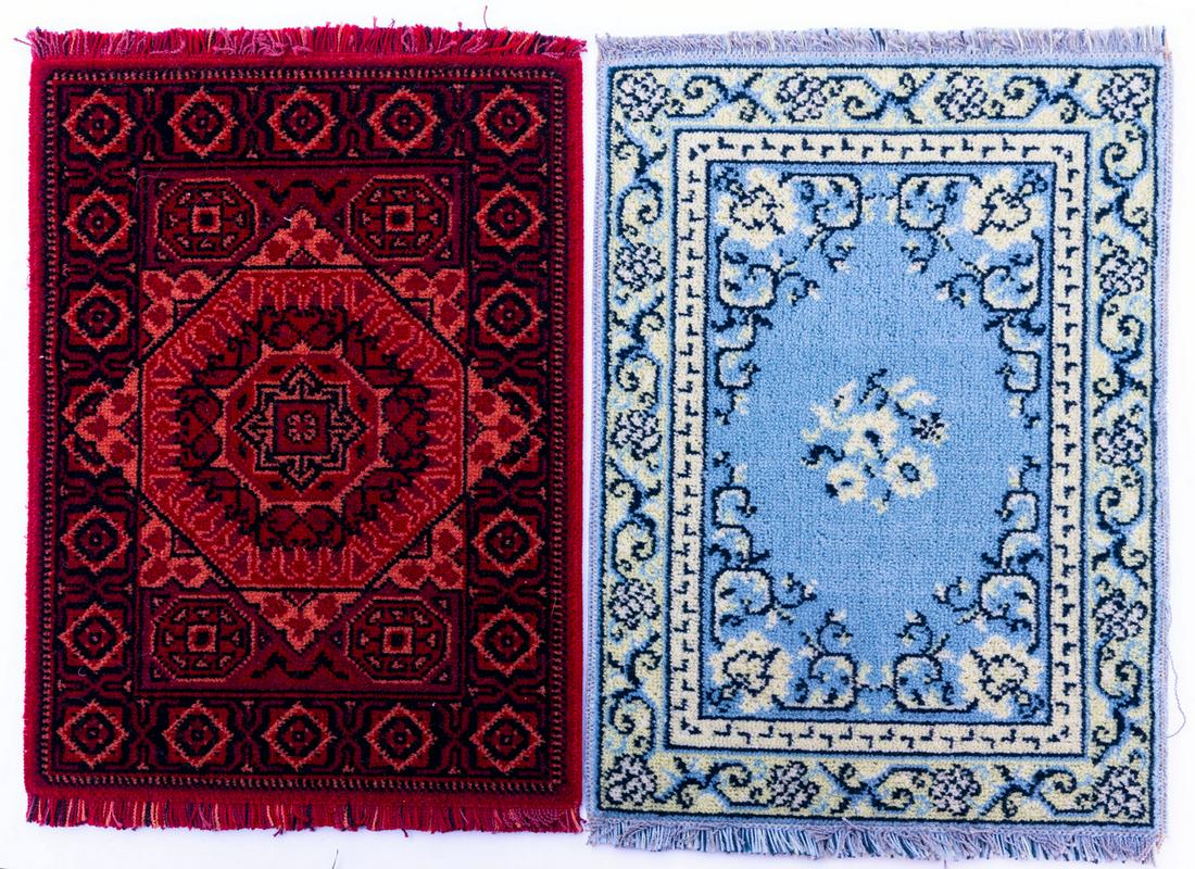 2 Belgium Wool Carpets - Blue & Burgundy (1 of 5)